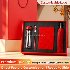 Ensemble cadeau d'entreprise personnalisé avec logo, gobelet en verre, parapluie pliable, stylo, clé USB, carnet, 5 en 1, souvenir d'entreprise - Product Image 6