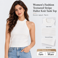 Vente en gros OEM ODM – Nouveau débardeur tricoté à col licou pour femme, style doux et épicé, à rayures horizontales, amincissant, sans manches, pour l'été