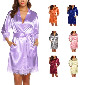 Atacado casa desgaste do sono pijama-Pijamas femininos renda plus size, roupas para dormir com decote em v, rosa, poliéster, cetim, noite