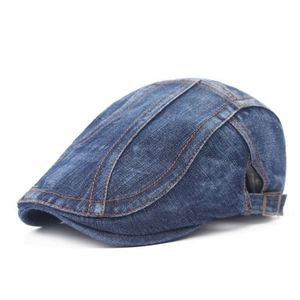 Vintage Denim Terry Newsboy <b>Flat</b> Cap Ivy Irish Cabbie Driver Hunting <b>Hat</b> Baseball Cap Visor 6-panel Breathable Waterproof Sports - Product Image 4