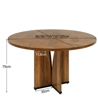 Table à manger ronde en parquet de noyer de style nordique avec base en bois massif et chaises en cuir blanc, meubles de salle à manger pour villa