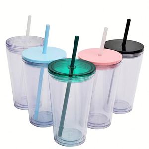 Custom Logo <b>Reusable</b> 16oz Clear Plastic Tumbler <b>Cup</b> with Straw Lid for Party Travel Office Events - Product Image 5
