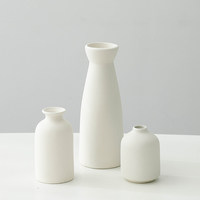 ARM LVG Ensemble de 3 vases en céramique blanche, élégants et minimalistes, en porcelaine, à motif floral, pour la décoration intérieure, style nordique, texture crème subtile