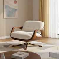 Fauteuil d'appoint pivotant moderne - Structure en bois, base dorée, revêtement en velours crème écologique et durable, rotation à 360 degrés, pour la maison, le bureau ou la chambre
