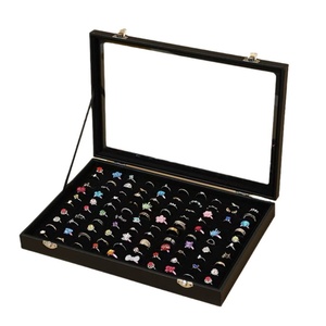 Boîtes de rangement pour bagues rectangulaires noires avec couvercle en verre transparent, 100 emplacements pour bagues - Product Image 5