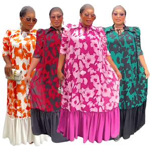 Vestidos de Talla Grande Modernos S10709 para Mujer, Vestido Casual de Gasa con Estampado Floral y Media Manga, Estilo Africano - Product Image 1
