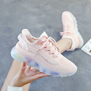 Zapatillas Blancas de Punto con Punta Redonda, Cierre de Cordones, Parte Superior de Malla, Suela con Amortiguación de Aire, para Todas las Temporadas, Estilo Chunky - Product Image 4