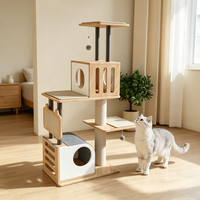 Arbre à chat moderne de luxe, tour d'escalade pour chat d'intérieur, griffoir en peluche, maisonnette pour chat, jouet en sisal, 5 niveaux, 144,5 cm, en carton