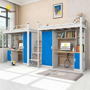 Muebles Escolares Personalizados, Cama Moderna Tipo Loft Metálica para Apartamentos y Hostales, con Escritorio, Armario y Escalera para Adolescentes y Adultos - Product Image 1