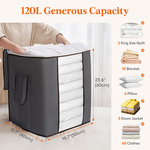 Bolsa de Almacenamiento Plegable para Ropa de Cama, de Tela, Gran Capacidad de <span class=keywords><strong>120</strong></span> <span class=keywords><strong>Litros</strong></span>, Estilo Moderno y Minimalista, Paquete de 3, ¡Oferta! - Product Image 2
