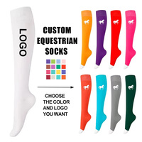 Échantillon gratuit Chaussettes à bottes équestres au genou Sublimation personnalisée imprimée pour l'équitation Logo positionné en bas