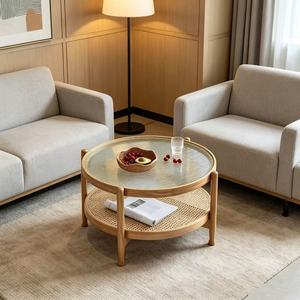Table basse ronde en verre, <span class=keywords><strong>best</strong></span>-seller, avec décorations en osier, pour petits appartements, salon, maison, petite table à thé - Product Image 1