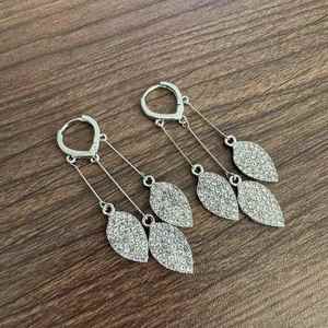 Shiny Rhinestone Leaf Jewelry Tassel Dangle Drop <b>Earrings</b> Gold Plated <b>Stud</b> <b>Earrings</b> - Product Image 4
