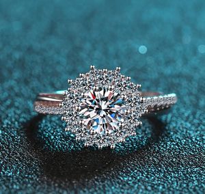 เครื่องประดับที่ดี925แหวนเงินสเตอร์ลิงแหวนเพชรโมอิสซานไนต์รูปดอกไม้ดวงอาทิตย์แหวนหมั้นแหวนแต่งงานเพชรโมอิส1CT าไนต์ - Product Image 3