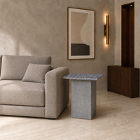 Table console contemporaine en marbre avec piétement sculptural en ciment pour salon et usage hôtelier/villa, personnalisable