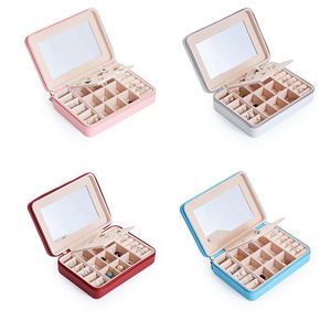 Boîte à bijoux de voyage rectangulaire en cuir PU de luxe avec logo personnalisé, étui de rangement pour bagues et colliers, emballage avec miroir - Product Image 5