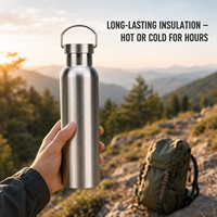 Bouteille d'eau sport légère en acier inoxydable avec couvercle à poignée de transport, récipient portable en métal pour boissons, idéale pour le camping en extérieur