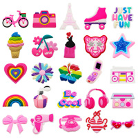 Decoraciones para zapatos de zuecos de gama alta, hebillas de PVC Rosa Ins, bonitos accesorios para zapatos Diy para mujeres, sandalias, abalorios para zapatos rosas con flores de arcoíris