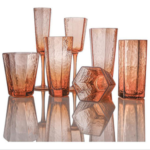 Vaso Hexagonal <span class=keywords><strong>de</strong></span> Vidrio Ámbar con Borde Dorado, Nuevo Diseño Solhui <span class=keywords><strong>2021</strong></span> - Product Image 5
