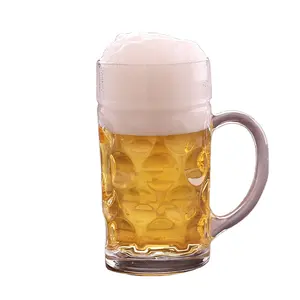 ビールガラス製マグカップ1000mlドイツ製透明透明ハンドル付き