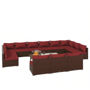 <b>Large</b> Garden Lounge Set In Brown Pe Rattan With Powder Coated Steel <b>Frame</b> Outdoor Furniture 10 Plus Seating Capacity - Product Image 1