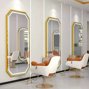 Nuevo espejo de pared de acero inoxidable con borde multicolor de un solo lado para peluquería, con LED, para dormitorio, hotel, estilo moderno, de madera. - Product Image 5