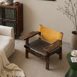 <span class=keywords><strong>Fauteuil</strong></span> en bois massif de style mid-century modern, <span class=keywords><strong>fauteuil</strong></span> lounge en cuir Wabi Sabi avec accoudoirs pour salon - Product Image 3