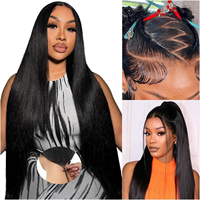 Pelucas de Cabello Humano Liso Espejo, 180% de Densidad, Pelucas con Frente de Encaje HD, Pelucas de Cabello Vietnamita Virgen para Mujeres Negras