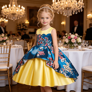Vestido amarillo floral de corte asimétrico para niña, vestido de princesa de satén sin mangas, vestido de fiesta, vestido de <span class=keywords><strong>invitada</strong></span> de boda, vestido formal para niñas - Product Image 2
