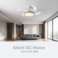 Ventilateur de plafond LED moderne en métal 30W avec télécommande, 6 vitesses, 3 couleurs changeantes, CRI 97, silencieux (29dB), moteur AC, intensité variable, chambre à coucher, salon