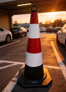 Cône de signalisation robuste de 35 pouces, 7 lb, à corps large, réfléchissant prismatique haute intensité, avec lumière constante, lesté, noir - Product Image 5