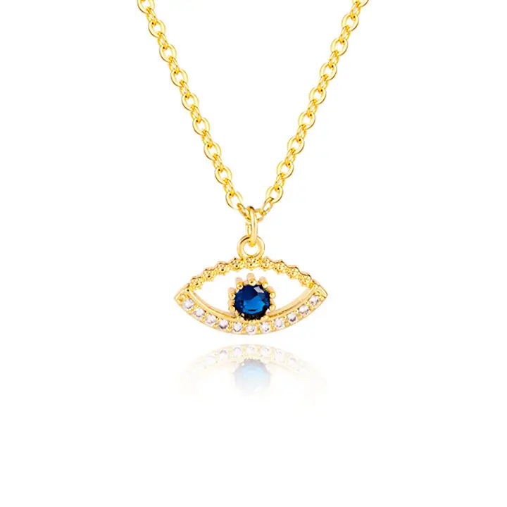 NUORO Vente Chaude 14K Or Oeil de Dinde Zircone Pendentif Collier Bijoux pour Femmes Bleu Evil Eye Charm Collier