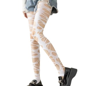 Black Ripped Thigh High Stockings 5D Ultra Thin Transparent Gothic Punk Women's Pantyhose Y2K Style - Product Image 4