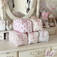 Pochette de maquillage matelassée florale personnalisée pour voyage, sac cosmétique promotionnel en coton pour filles et femmes, vente en gros