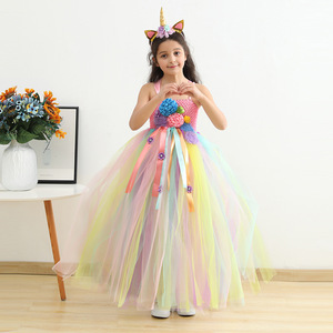 Abbigliamento per Bambini Nuova <span class=keywords><strong>Gonna</strong></span> in <span class=keywords><strong>Tulle</strong></span> con Fiori Arcobaleno per Bambine Vestito Lungo Principessa in <span class=keywords><strong>Tulle</strong></span> a Rete per Bambini - Product Image 1