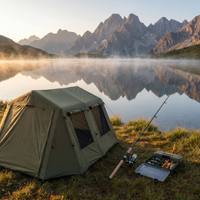 Grande tente gonflable verte, résistante au vent et à l'eau, avec plusieurs fenêtres en maille, pour le camping en groupe et le glamping en plein air