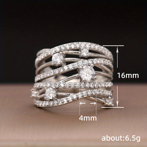 Anello da Donna con Micro Zirconi Lucidi Incastonati, Design Creativo, Gioiello di Moda per Uso Quotidiano e Feste, Idea Regalo - Product Image 3
