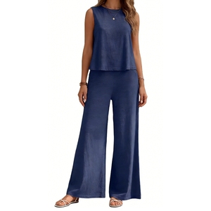 Ensemble 2 pièces sans manches pour femmes - Haut décontracté ample et pantalon large avec poches - Tenues pour femmes - Mode - Product Image 4