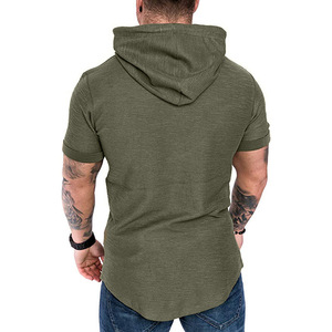 Venta al por mayor gimnasio sudaderas con capucha hombres camisas de manga corta con capucha camiseta muscular con capucha - Product Image 5