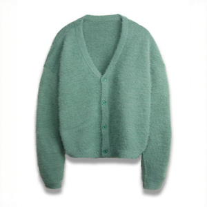 Oem & ODM của phụ nữ mùa đông dệt kim Cardigan thiết kế mới dài tay nút Bìa v-cổ áo với biểu tượng tùy chỉnh mô hình rắn - Product Image 3