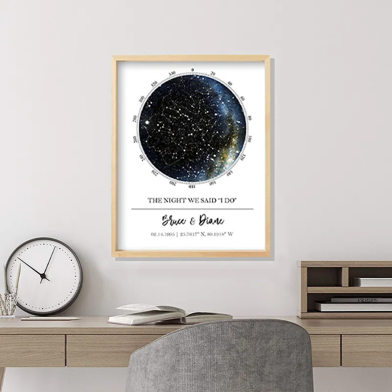 Custom Personalized gift Multiple Sizes Star Map for home deco other wall art painting with wood frame