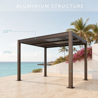 Pergola de jardin moderne imperméable avec toit à lames orientables télécommandées, système bioclimatique en aluminium pour l'ombrage des terrasses arrière-cour
