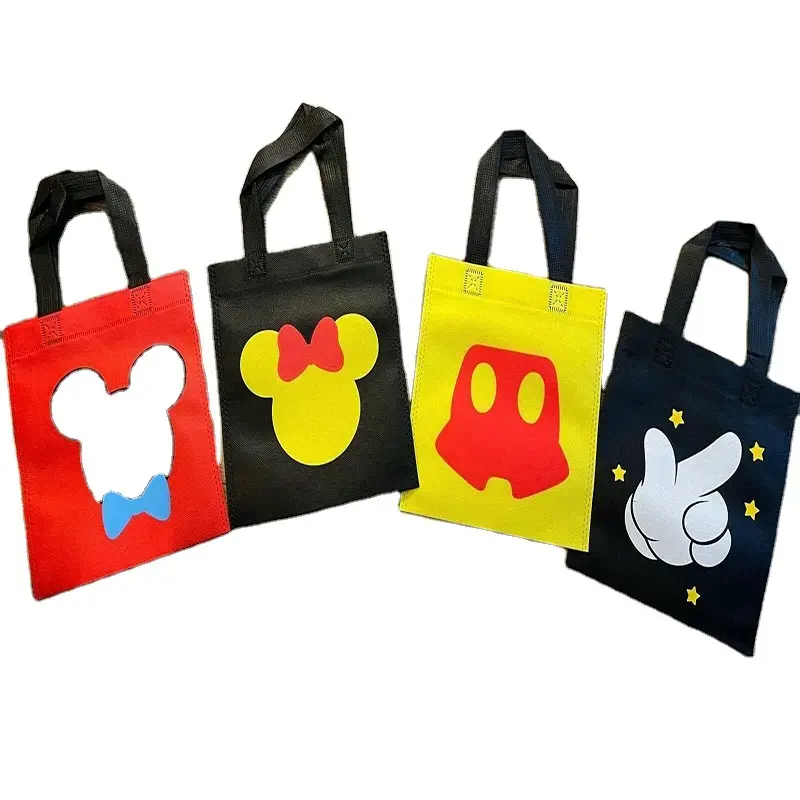Bolsa de regalo con estampado de dibujos animados de Mickey, tela no tejida de caramelo, bolsa de Protección Ambiental Degradable