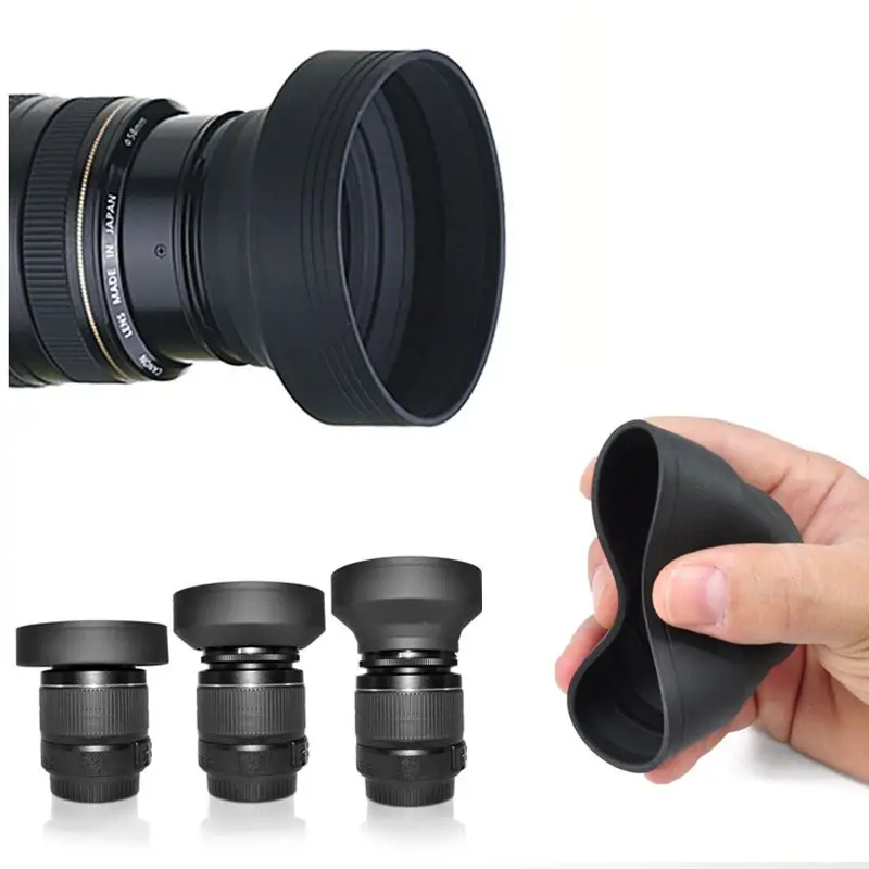 49 52 55 58 62 67 72 77 82mm 3-Stage 3 in1 Collapsible Rubber Foldable Lens Hood for canon nikon DSIR Lens camera Accessory