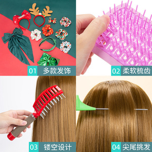 Christmas Hair Styling Set With Combs Brushes Scrunchies And Hair <b>Bows</b> For Women And Girls Multifunctional Hair Care Tools - Product Image 3