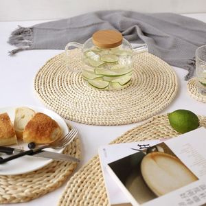 Natural Rattan & Corn Husk Woven Round Placemats for Dining Table Decor Wedding Party Table Setting - Product Image 5