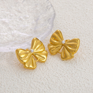 Fashion Stud <b>Earrings</b> 18K Gold Plated Geometric Bowknot Design Stainless Steel Ear <b>Post</b> For Women Elegant Jewelry - Product Image 3