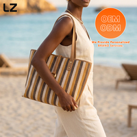 Tas Wanita LZ Factory Beach Woven PU, Tas Tote Besar untuk Liburan Musim Panas, Tas Selempang Bahu dengan Logo Custom, Tas Wanita
