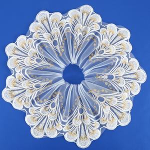 Pizzo in Seta di Latte Ricamato con Filo Dorato Largo 18cm per Abiti, Bambole <span class=keywords><strong>Barbie</strong></span>, Tovaglie, Cuscini Divano, Bordatura in Pizzo Francese per la Casa - Product Image 1