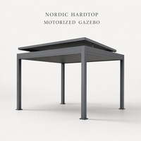 Gazebo motorisé en aluminium résistant aux intempéries de style nordique, toit en métal renforcé, abri extérieur pour toutes les saisons